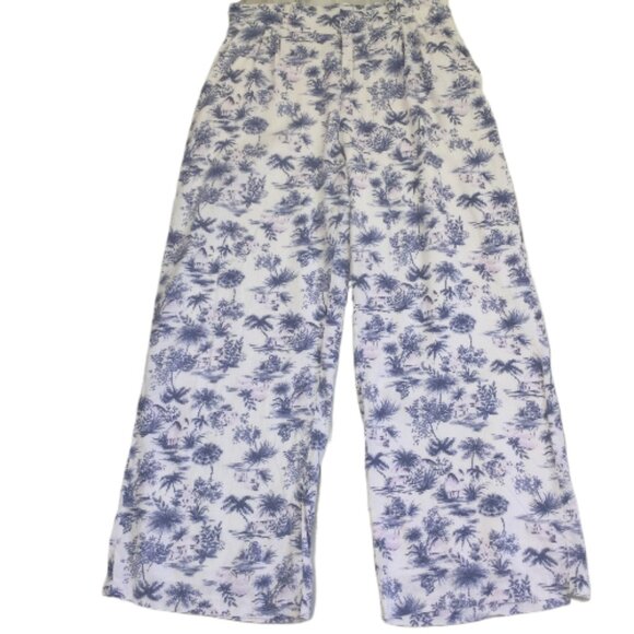 Abercrombie & Fitch Linen Blend Tropical Palm Tree Print Wide Leg Pant l - Picture 11 of 11